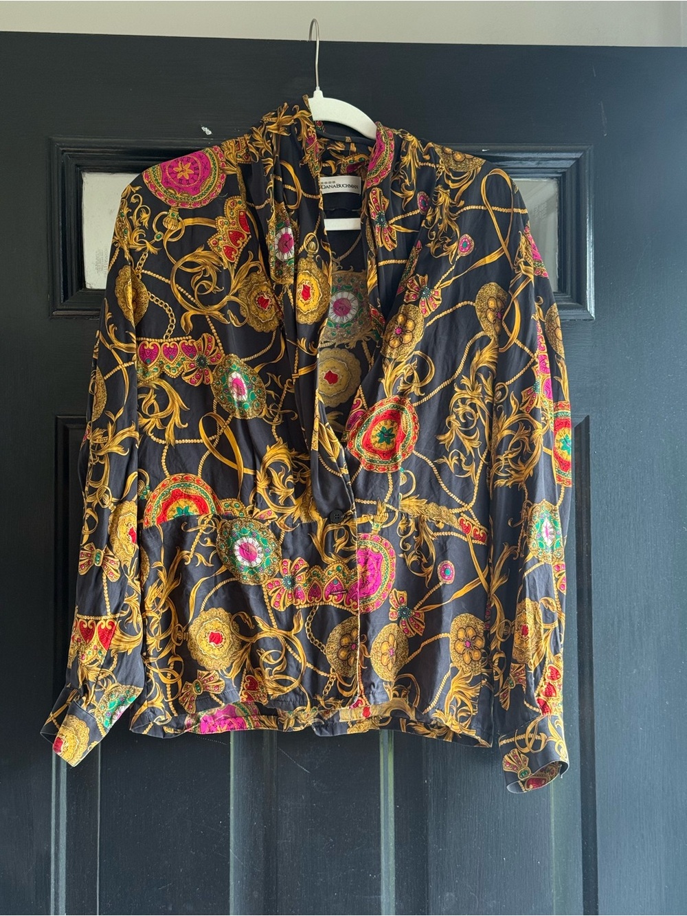 Vintage Dana Buchman 100% Silk Baroque Chain Print Blouse Size 10